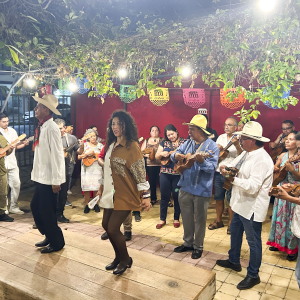 Jarana players join a mass jam session at a Veracruz fandango while the dancers pound out rhythms with their heels on the wooden tarima.