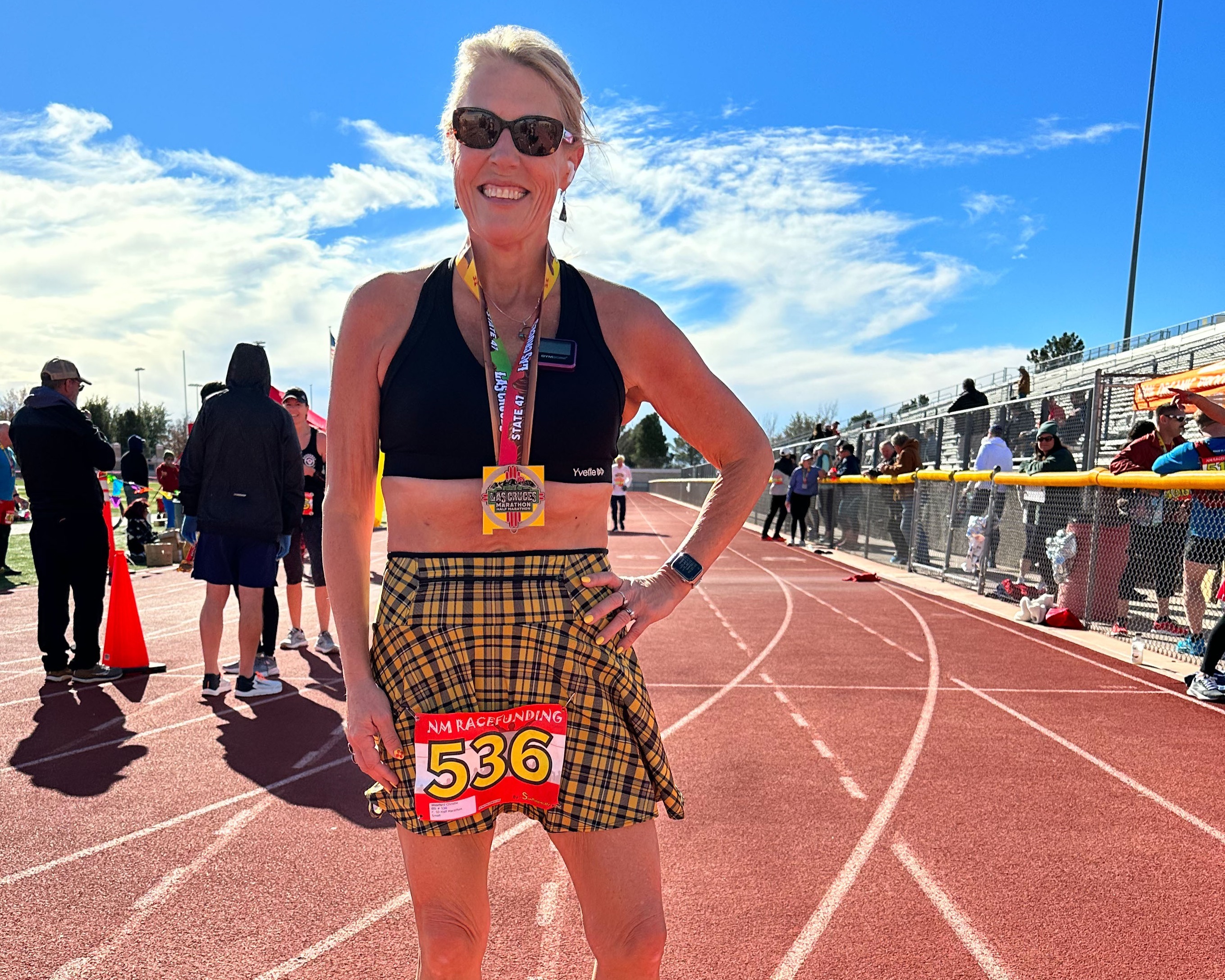 After deciding to try to run a half-marathon in all 50 states, Christie Woodard completed one in Las Cruces, N.M., in 2023. She