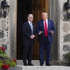 British Prime Minister Keir Starmer and President Trump at Trump International Golf Links in Aberdeenshire, Scotland, Monday.