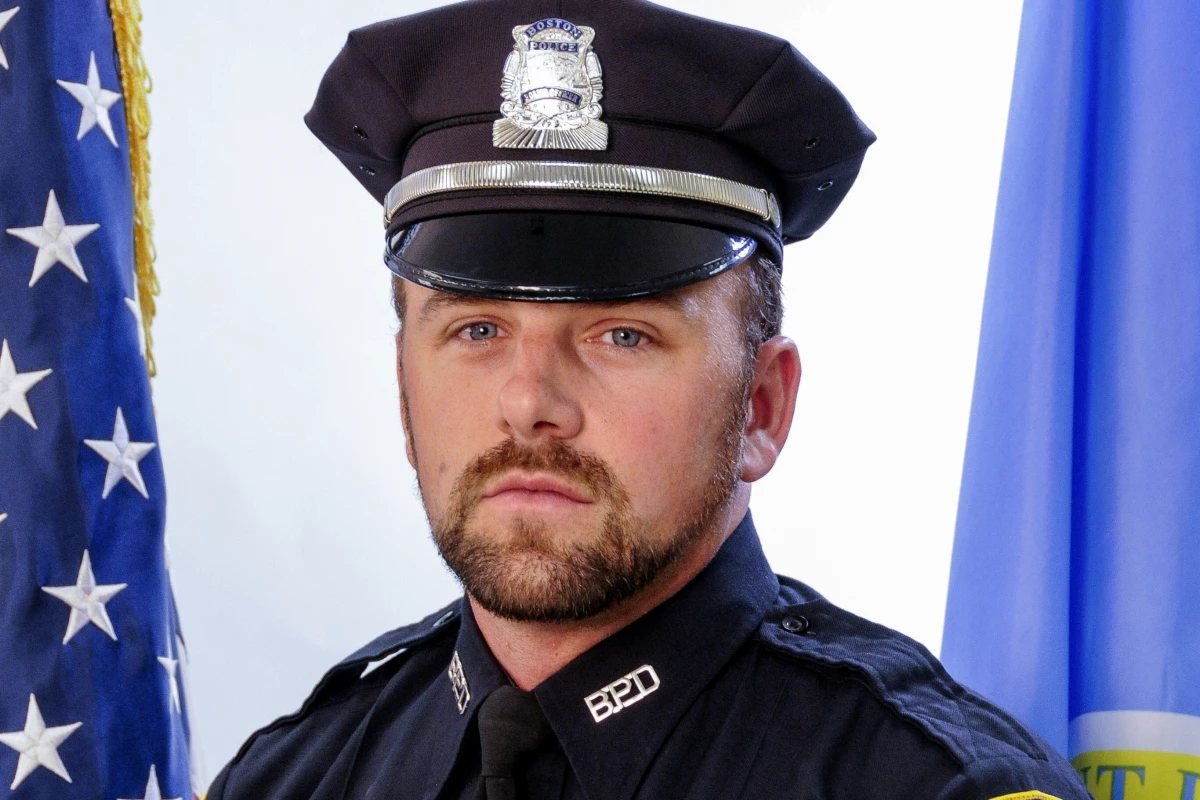 A photograph from the Boston Police Department shows Officer John O'Keefe of Canton, Mass., who was found dead outside the home of a fellow officer in January 2022.