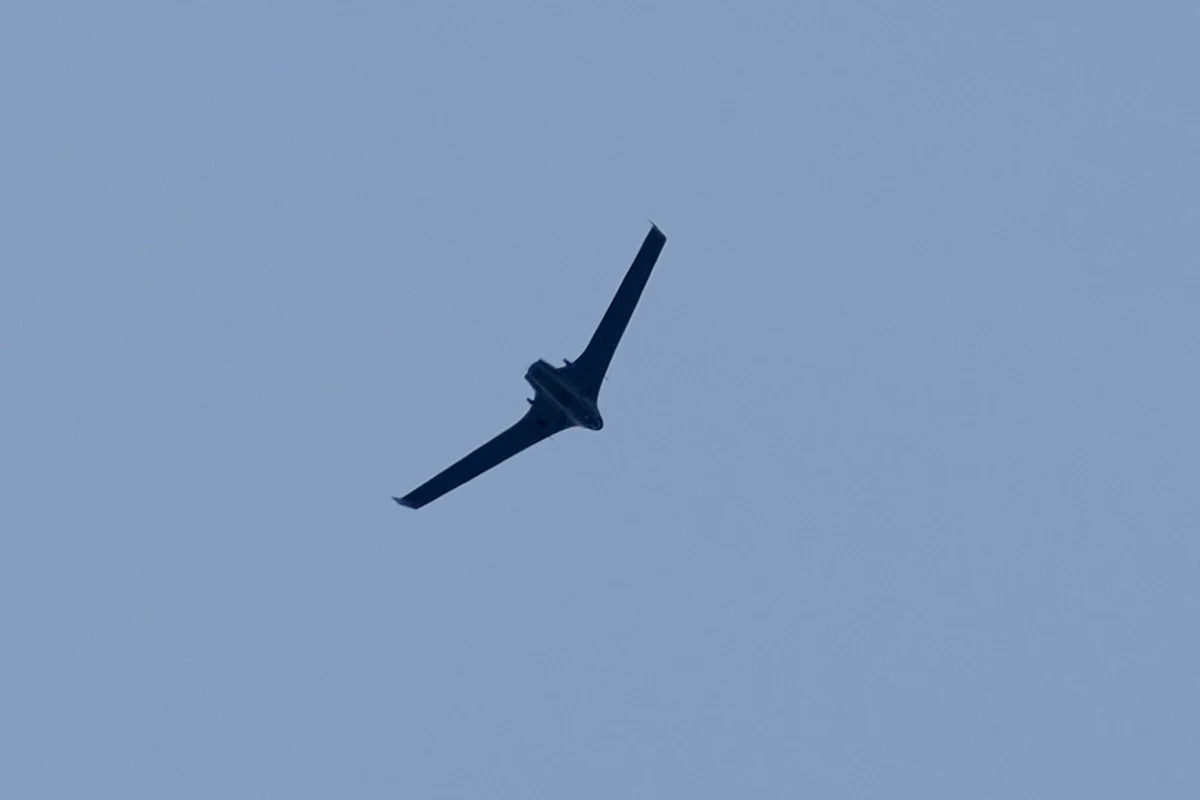 An Israeli drone flies over the southern port city of Tyre, Lebanon, Wednesday, April 15, 2026.
