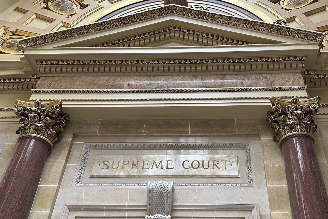 The entrance to the Wisconsin Supreme Court chambers is seen inside the state Capitol in Madison, March 14, 2024.
