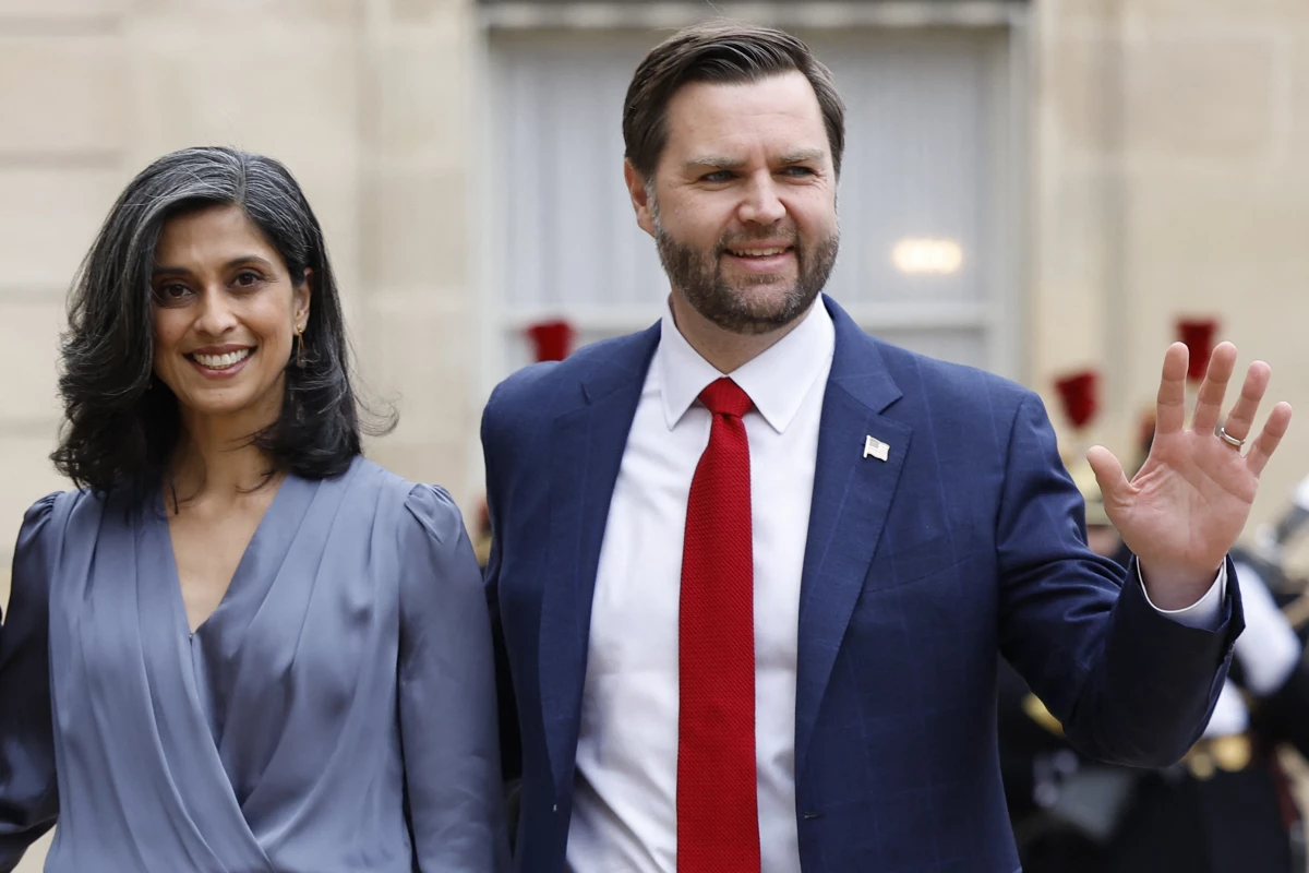 Vice President JD Vance and second lady Usha Vance as seen at the Elysee Palace, in Paris, on Feb. 11, 2025.