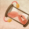 hourglass that also shows ovaries and a woman trapped inside, evoking concerns about menopause