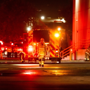 First responders work the scene after a helicopter crashed near a bus crash in Chatsworth, a neighborhood in Los Angeles, Tuesday, Sept. 15, 2026.