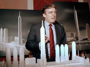 Trump, pictured in 1985, displays an artist's concept of