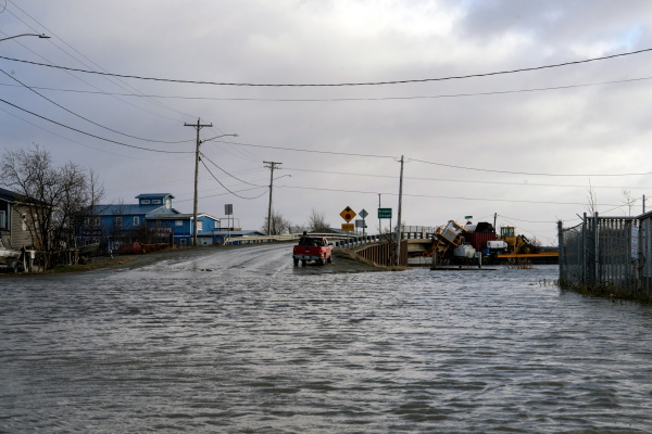 A barge collided with the Brown's Slough bridge in Bethel early in the morning of Oct. 12, 2025.