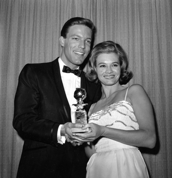 Actor Richard Chamberlain, left, and actress Angie Dickinson pose at the annual Golden Globe Awards of the Hollywood Foreign Press Association in Los Angeles, Ca., March 5, 1963.