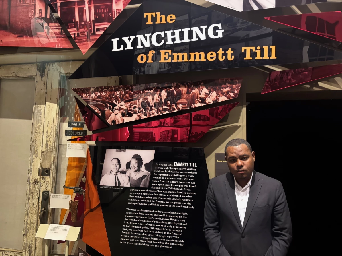 Michael Morris, executive director of Two Mississippi Museums, stands in front of the Emmett Till exhibit where the new artifact will be displayed.
