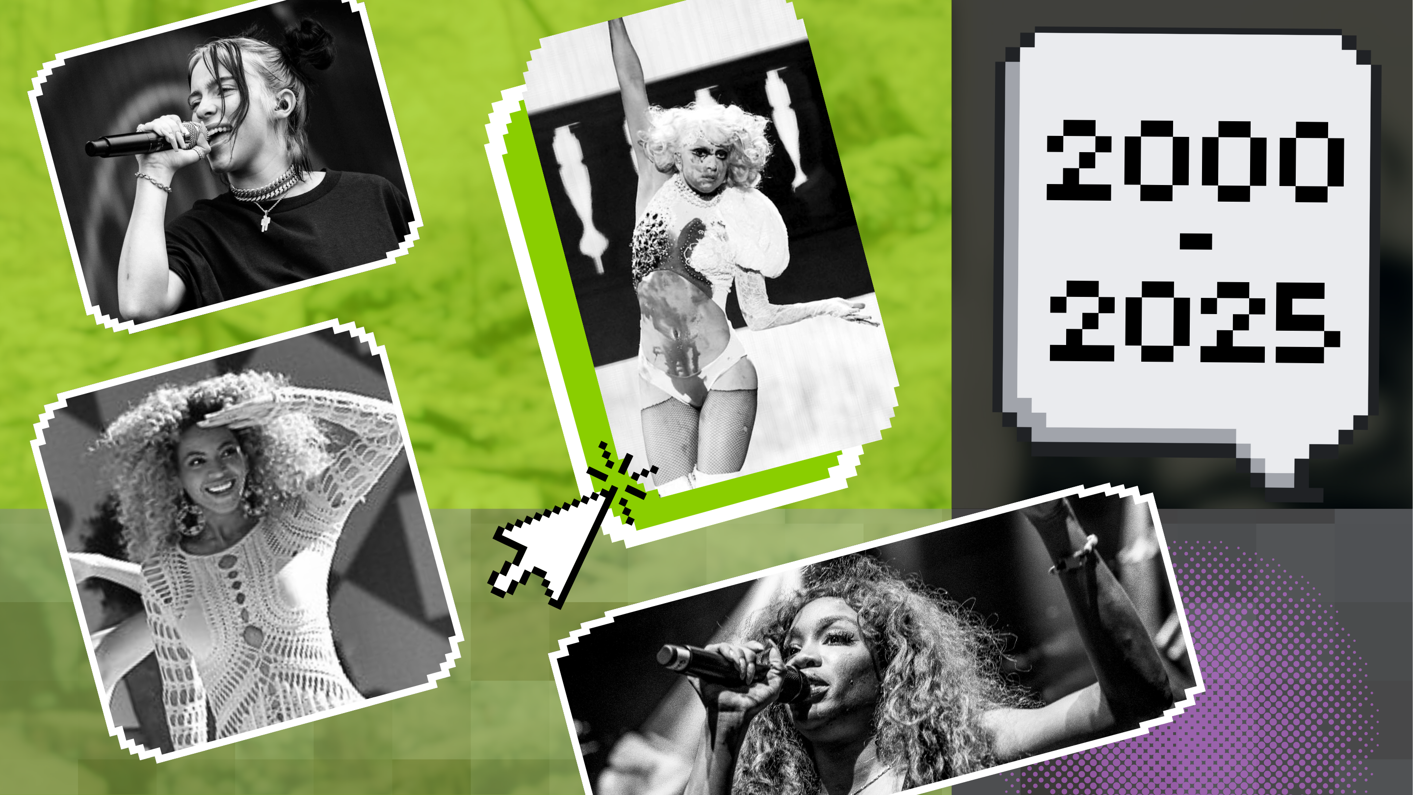 Clockwise, from top left: Billie Eilish, Lady Gaga, SZA and Beyoncé.