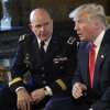 President Donald Trump speaks as Army Lt. Gen. H.R. McMaster listens at Mar-a-Lago in Palm Beach, Fla., in February 2017.