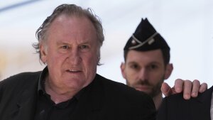 Actor Gerard Depardieu arrives to face trial for the alleged sexual assaults of two women on a film set in 2021 on Monday.