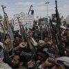 Houthi supporters chant slogans and hold pictures of Abdul Malik al-Houthi, the leader of the Houthi movement, during an anti-U.S. and anti-Israel rally in Sanaa, Yemen, Monday, March 17, 2025.