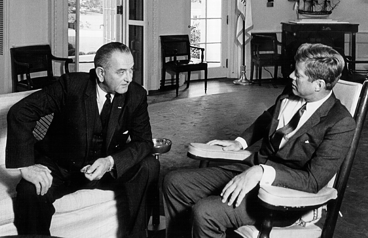President John F. Kennedy and Vice President Lyndon B. Johnson in the Oval Office in September 1963, two months before Kennedy was assassinated, raising concerns about the hardiness of the line of succession.