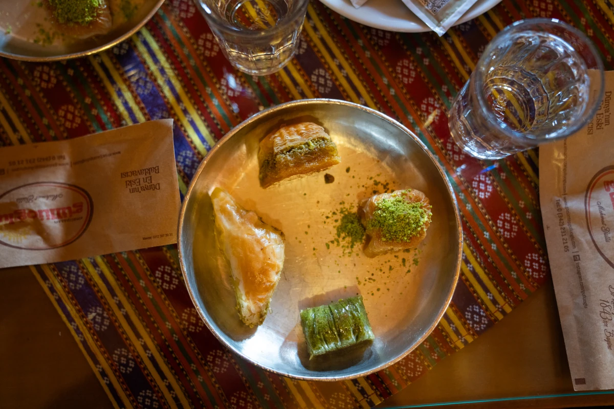 Four different types of baklava are served at Gulluoglu.