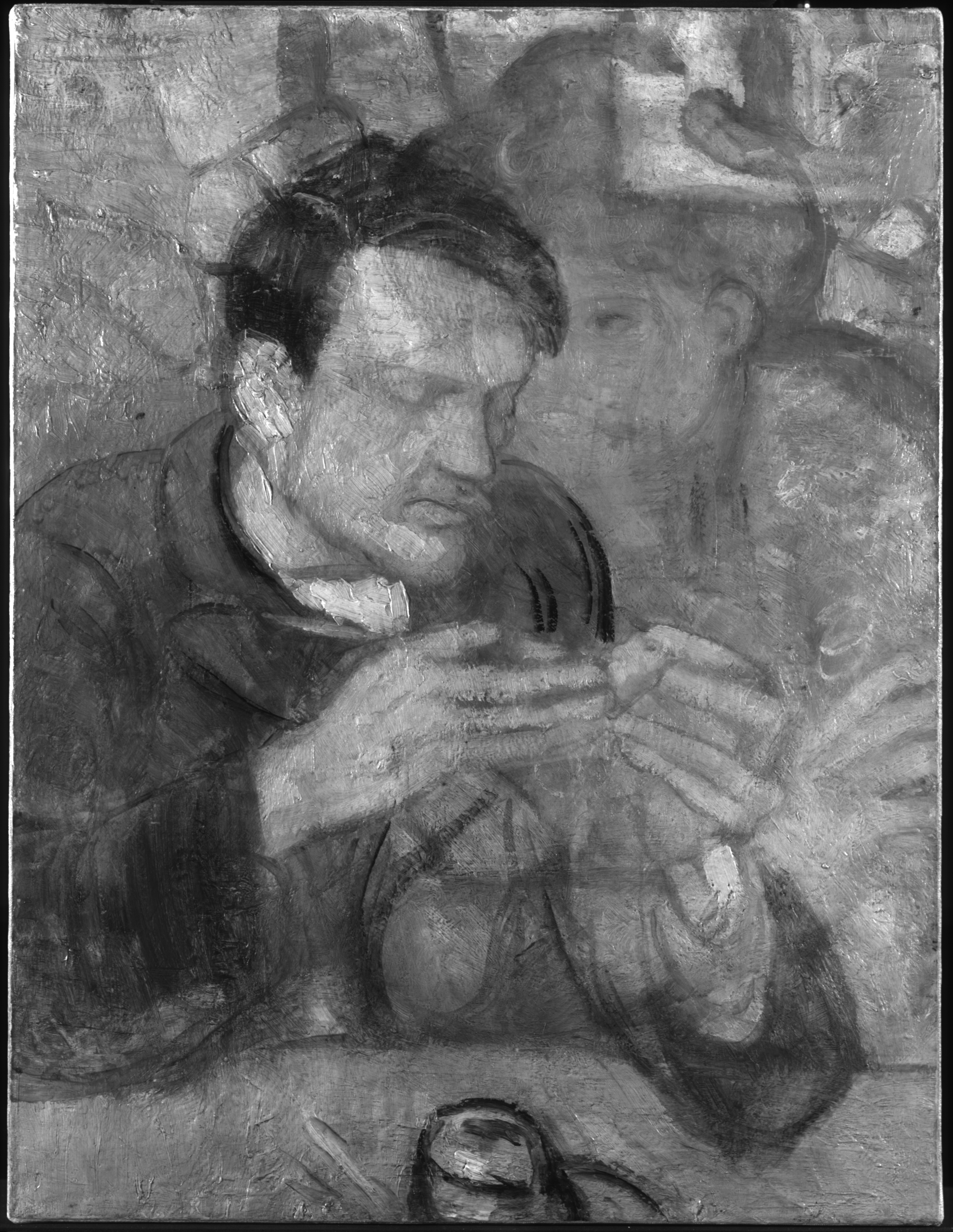 An infrared image of Portrait of Mateu Fernández de Soto, revealing another portrait underneath.