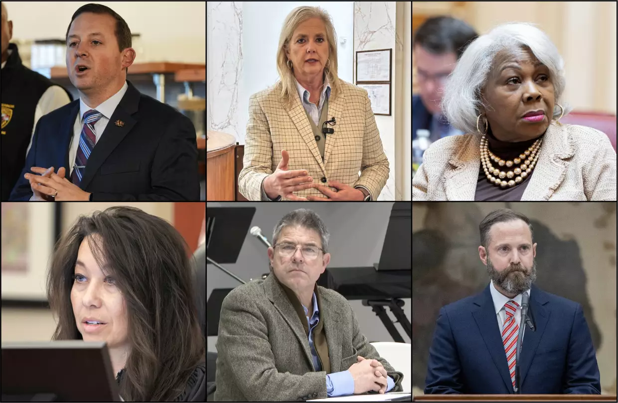 Clockwise from top left: Maryland Senate President Bill Ferguson, Missouri Attorney General Catherine Hanaway, Virginia state Sen. Louise Lucas, Texas House Speaker Dustin Burrows, Indiana Senate President Pro Tempore Rodric Bray and Utah District Judge Dianna Gibson.