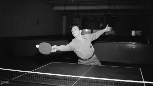 Table tennis player Martin "Marty" Reisman of New York City at practice in New York, Feb. 7, 1951, before going abroad as a member of the American team which will take part in international competition in Vienna.