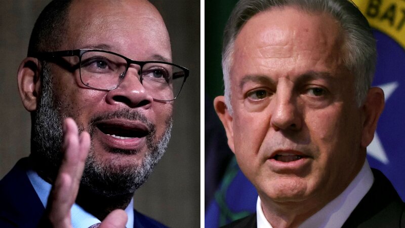 Democratic Attorney General Aaron Ford, left, will face Republican Gov. Joe Lombardo, right, in Nevada's race for governor this November.