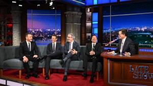 The Late Show with Stephen Colbert and guests Jimmy Kimmel, Jimmy Fallon, John Oliver, and Seth Meyers during Monday’s May 11, 2026 show.