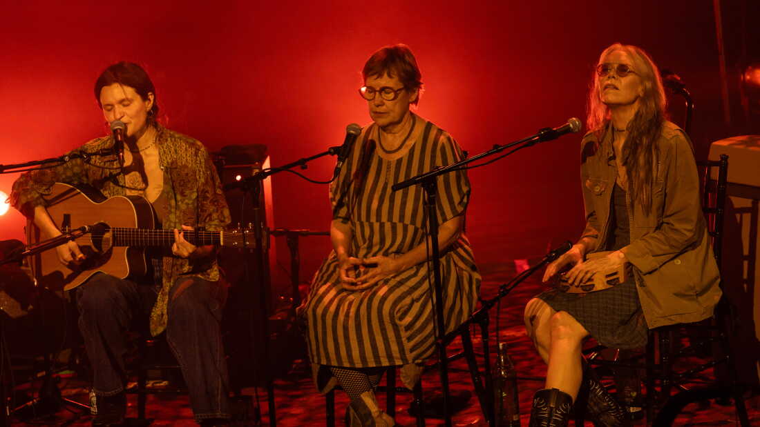 Adrianne Lenker (at left) and her band Big Thief were joined by all-star collaborators including songwriters Iris DeMent (center) and Gillian Welch (right) during a pair of shows at the Ryman Auditorium in Nashville to preview the forthcoming album Horsepower.