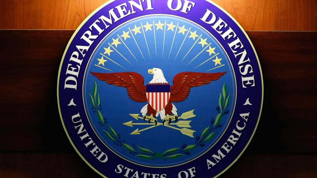 The seal of the Department of Defense at the Pentagon.