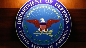 The seal of the Department of Defense at the Pentagon.