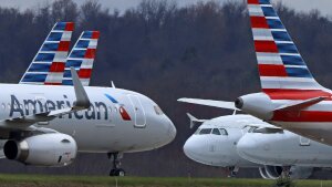American Airlines planes are parked at Pittsburgh International Airport in 2020 in Imperial, Pa.