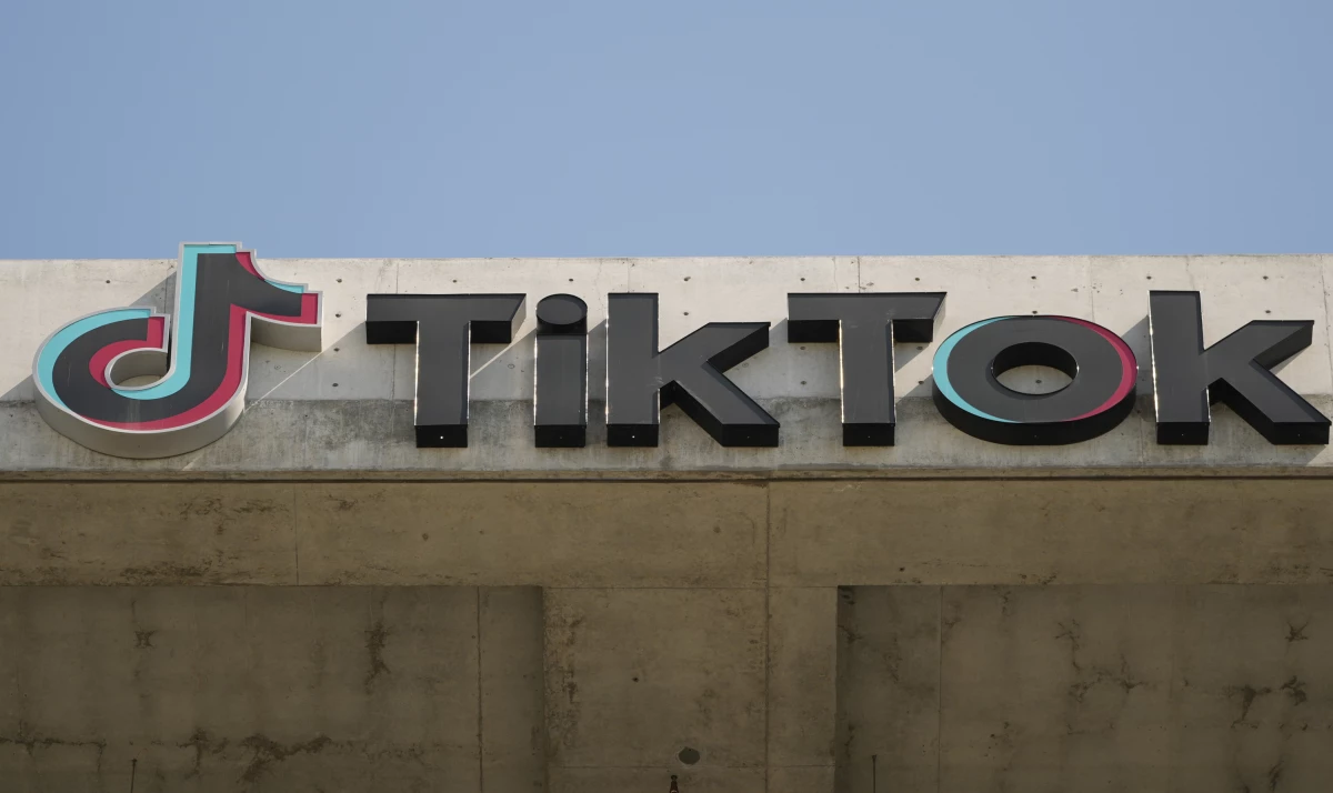 A TikTok sign is displayed on their building in Culver City, Calif in March 2024.
