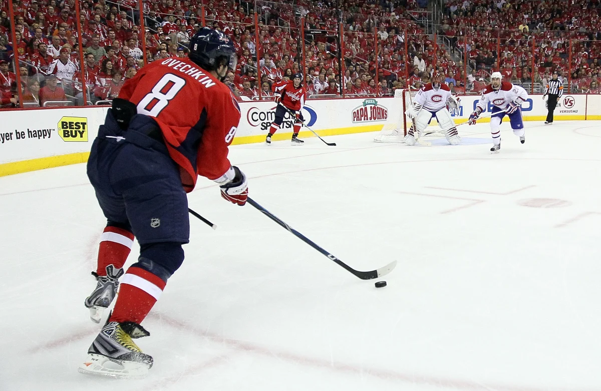 Ovechkin skates against the Montreal Canadiens in the Eastern Conference quarterfinals of the 2010 NHL Stanley Cup Playoffs.