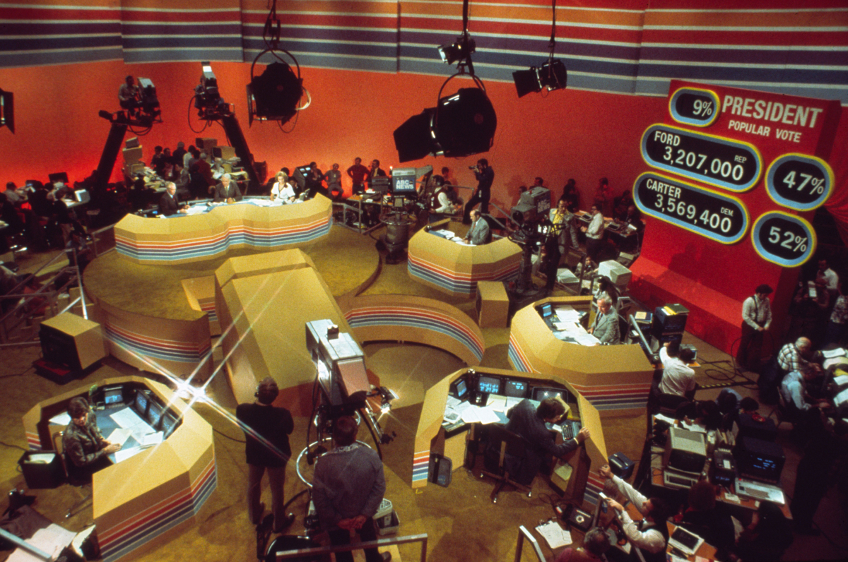 An overhead view of the studio during ABC News coverage on Election Night in 1976.