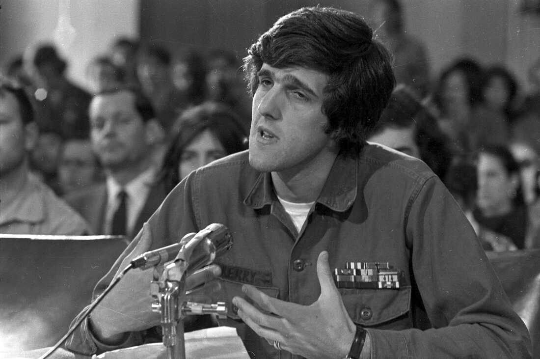 John Kerry, then 27, speaks to the Senate Foreign Relations Committee on behalf of the Vietnam Veterans Against the War (VVAW) in April 1971.