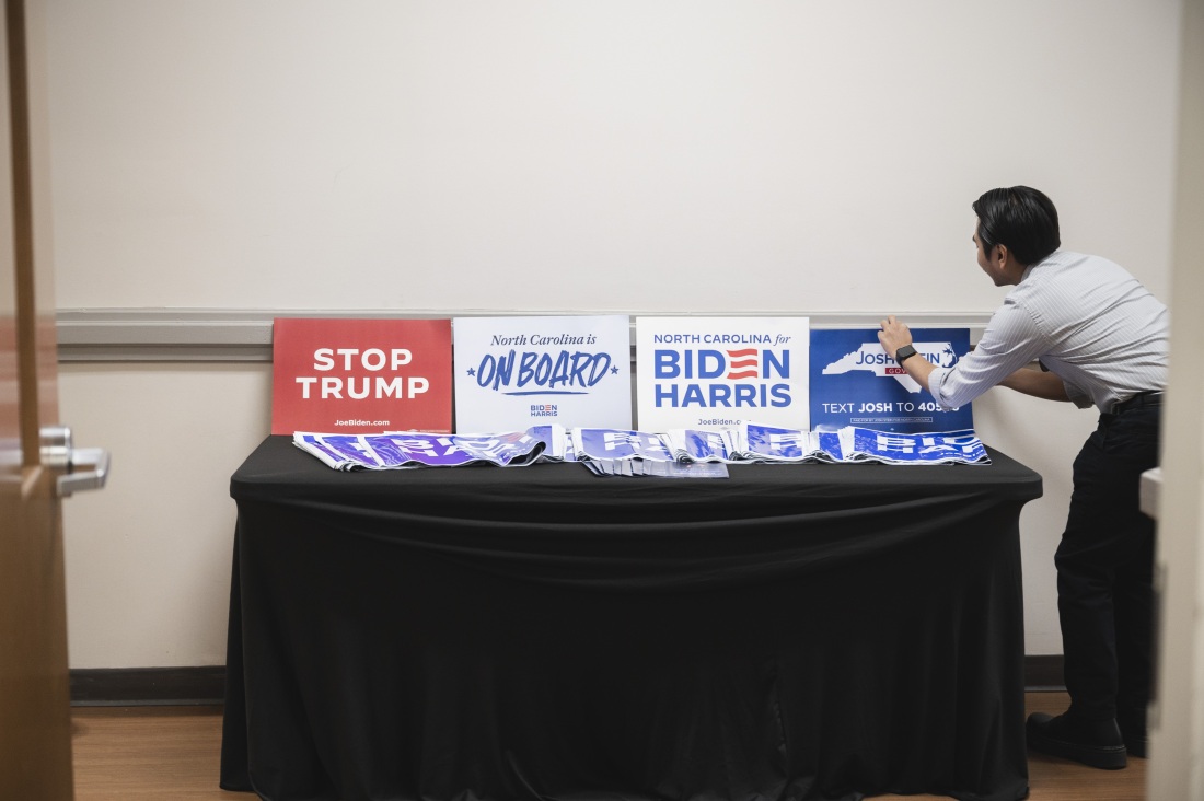 Signs at a DNC event in Rocky Mount, N.C., on May 23.