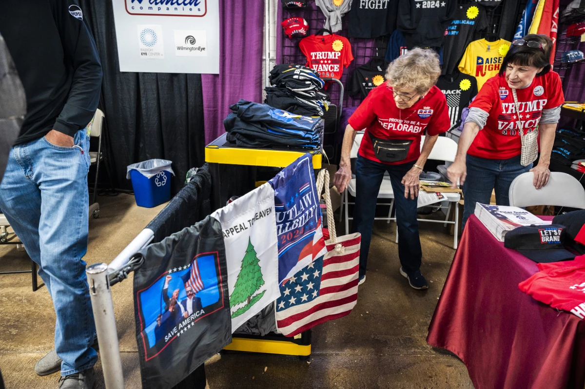 The Republican booth at the fair was stacked with election merch.
