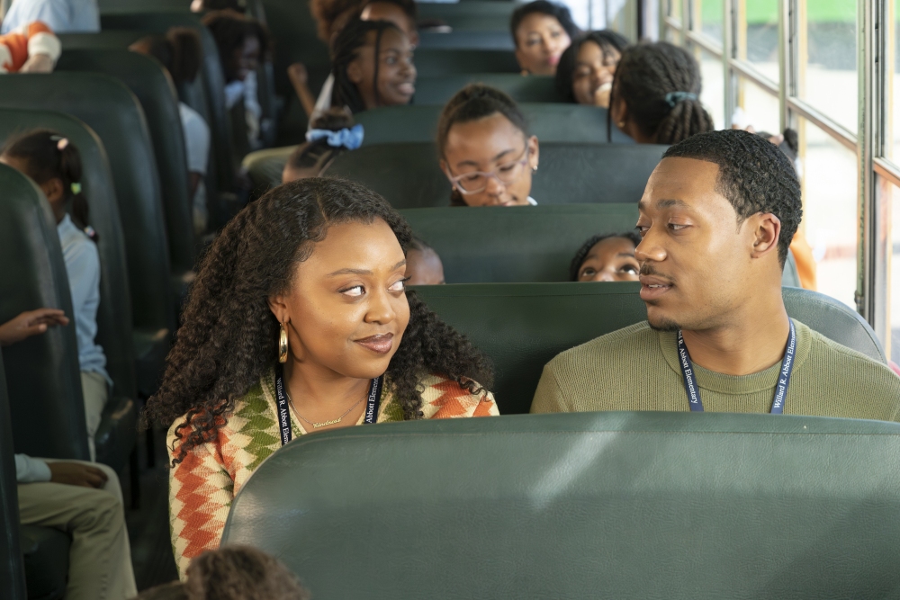 The chemistry between Janine (Quinta Brunson) and Gregory (Tyler James Williams) has simmered for three long seasons on <em>Abbott Elementary.</em> (Disney)