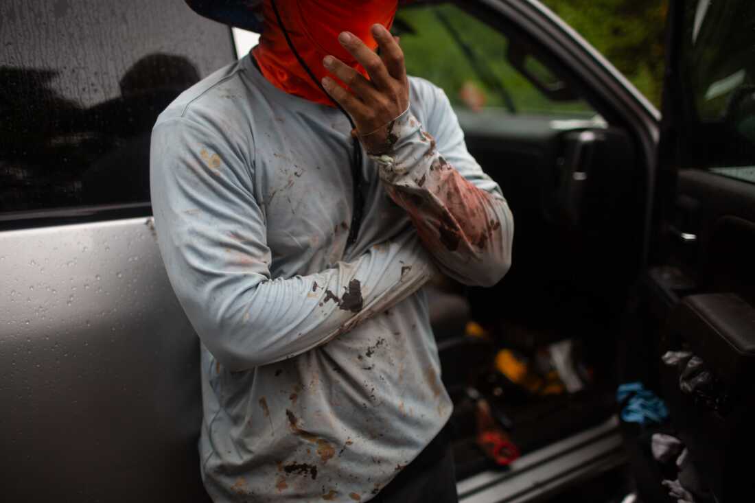 Yonatan Vasquez wears protective clothing when he works as a roofer.