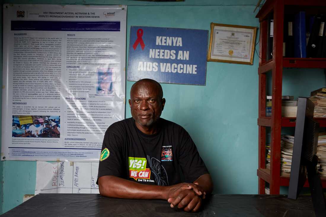 Erick Okioma, HIV activist, Nyalenda Social & Health Justice Center astatine nan Mandela Community Information hub, Kisumu, Kenya, 2025.