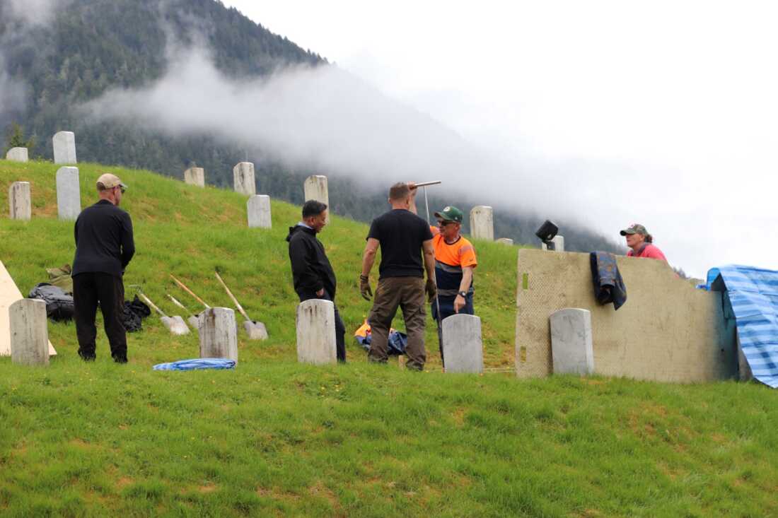 The remains of an unidentified soldier known simply as "X-3" are disinterred at the Sitka National Cemetery in Sitka, Alaska.