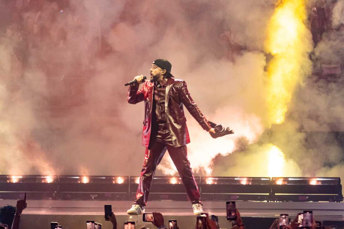Musician Bad Bunny will be featured in Friday's SNL concert and Sunday's live special. Here he is performing during his Most Wanted Tour at Kaseya Center on May 24, 2024 in Miami, Florida.
