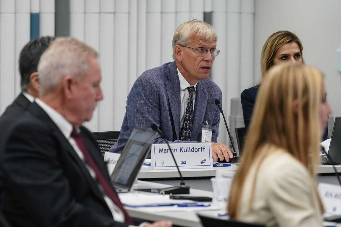 Martin Kulldorff, chairman of the CDC's Advisory Committee on Immunization Practices, speaks during a Thursday meeting of the panel in Chamblee, Ga. The federal vaccine advisory group, recently appointed by Health Secretary Robert F. Kennedy Jr., is to making recommendations on who should get COVID shots and whether all babies should get vaccinated against hepatitis B at birth.