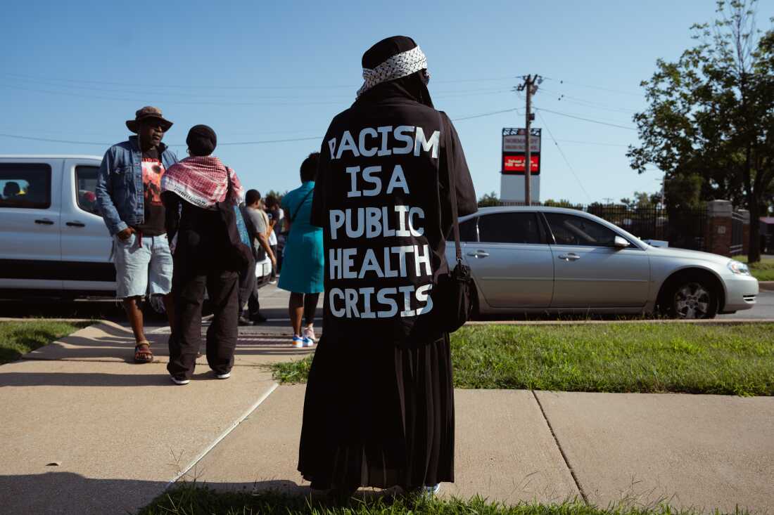 Adara Ameer, 19, of Florissant, on Friday, Aug. 9, 2024, before a unity march commemorating a decade after Michael Brown Jr.’s police killing in Ferguson.