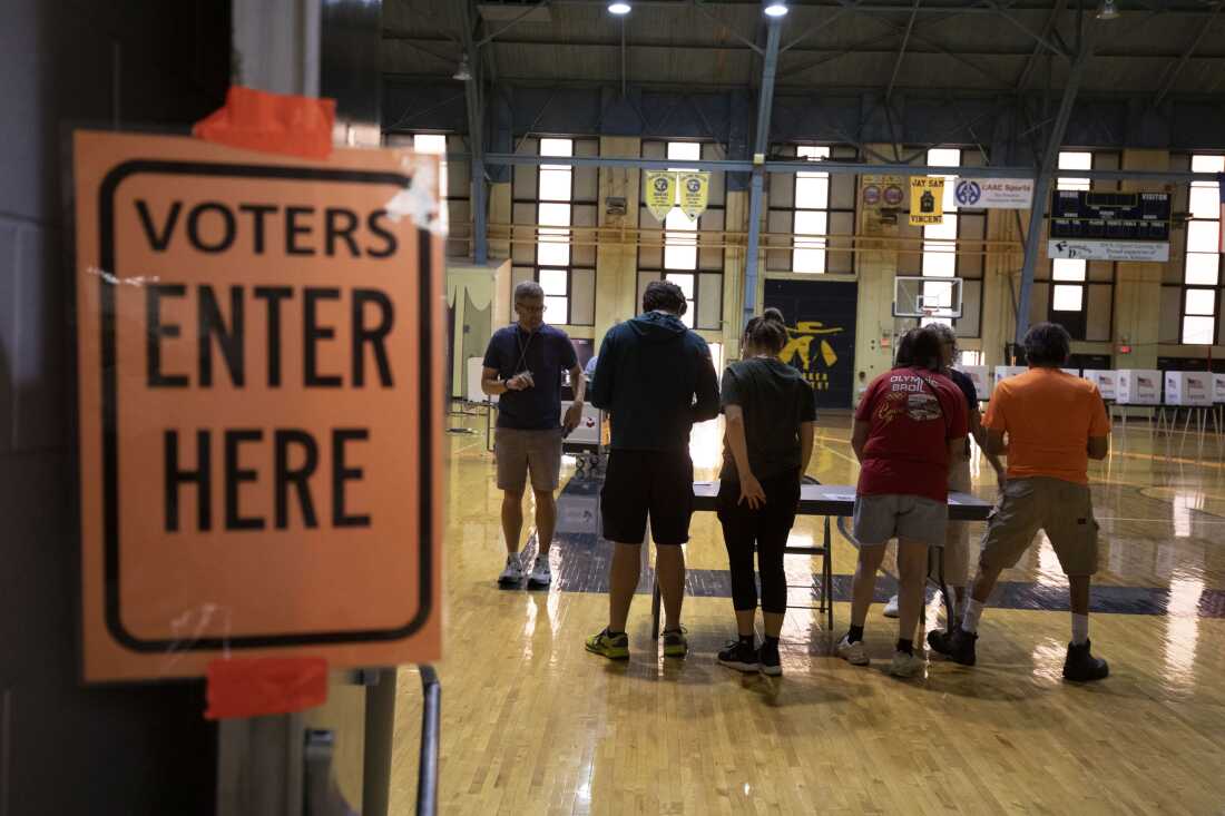 LANSING MICHIGAN - AUGUST 4: Voters go to the polls to cast their ballots in the Michigan Primary election on August 4, 2026 in Lansing Michigan. Michigan has a nationally watched U.S. Senate primary where U.S. Rep Haley Stevens (D-MI) is competing against Abdul El-Sayed to decide who will run against former Republican U.S. Rep. Mike Rogers for Michigan's open U.S. Senate seat.