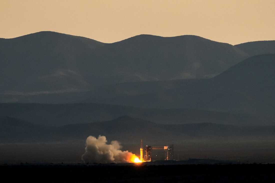 Blue Origin's New Shepard rocket launches in West Texas.
