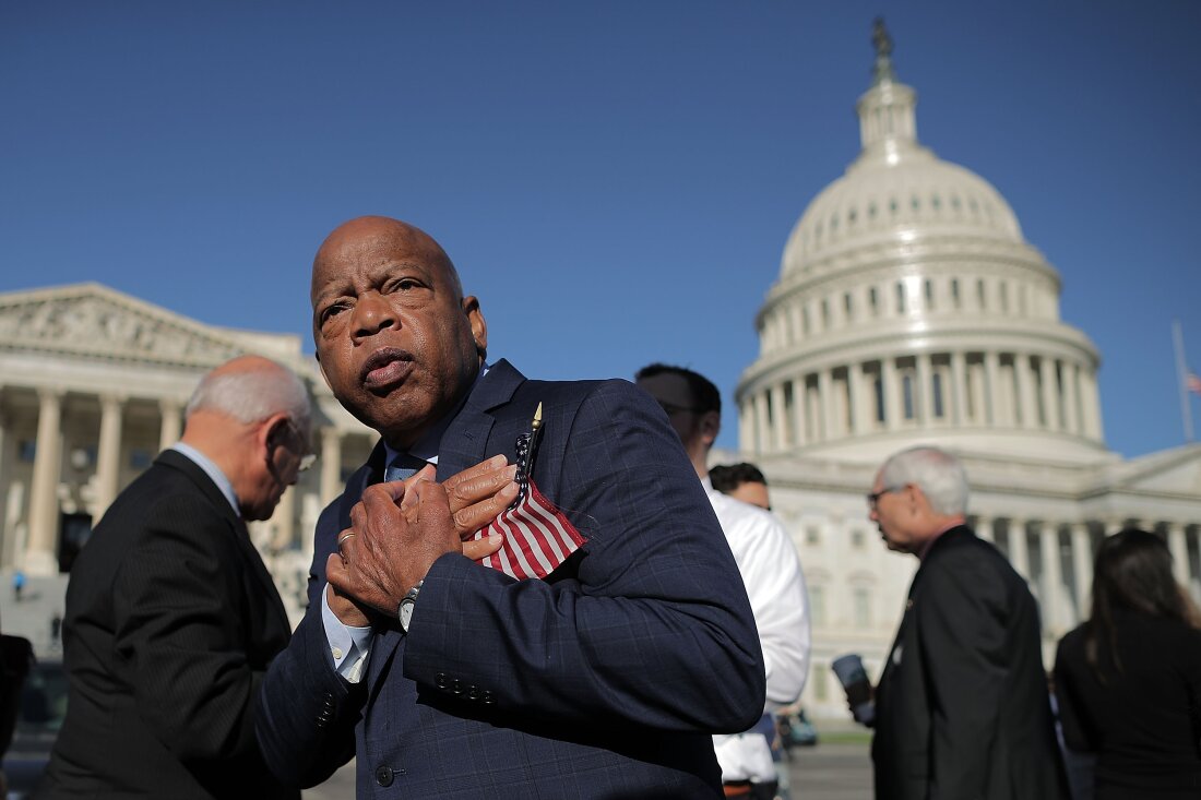 Rep. John Lewis, a Democrat from Georgia, thanks anti-gun violence supporters following a rally outside the U.S. House of Representatives on October 4, 2017.