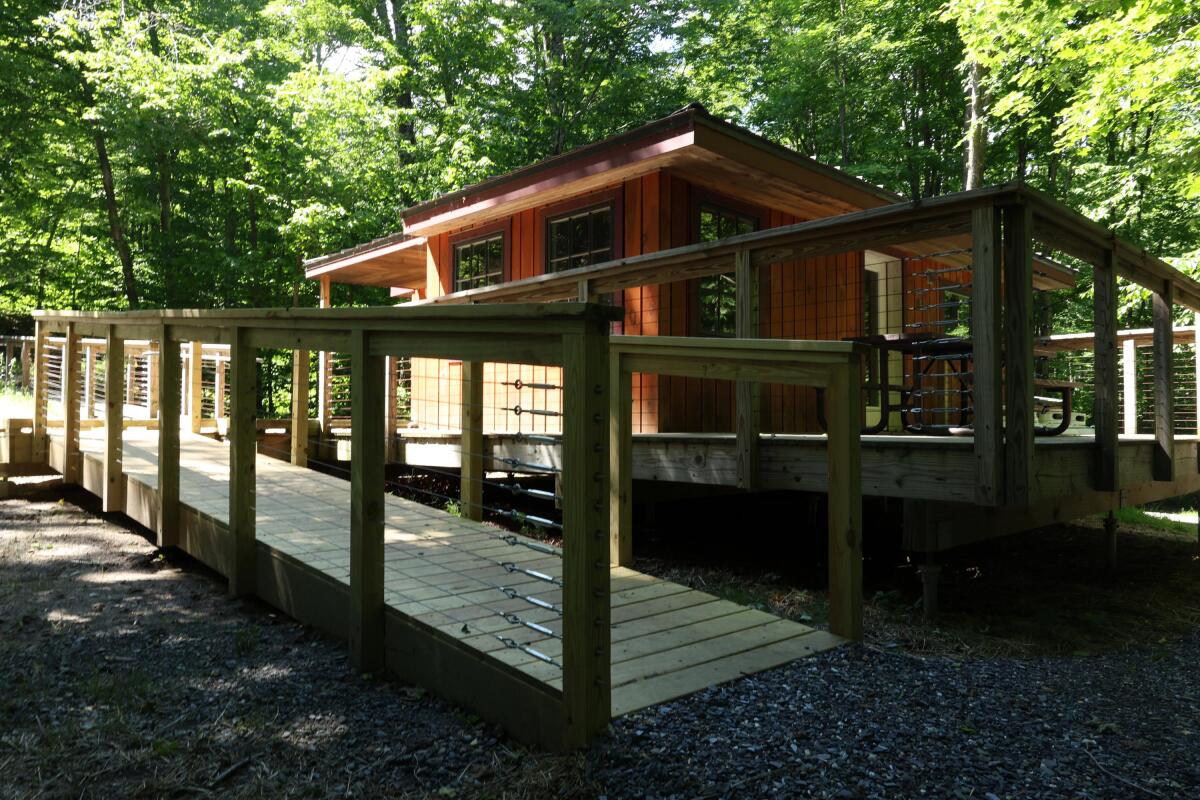 The Chittenden Brook Hut includes accessible ramps, storage for adaptive bikes and specialized off-road wheelchairs for visitors.