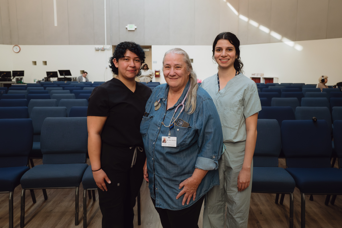 Dr. Mary Marfisee and UCLA medical students Rashna Soonavala (right) and Jessica Menjivar Cruz (left). December 15, 2025.