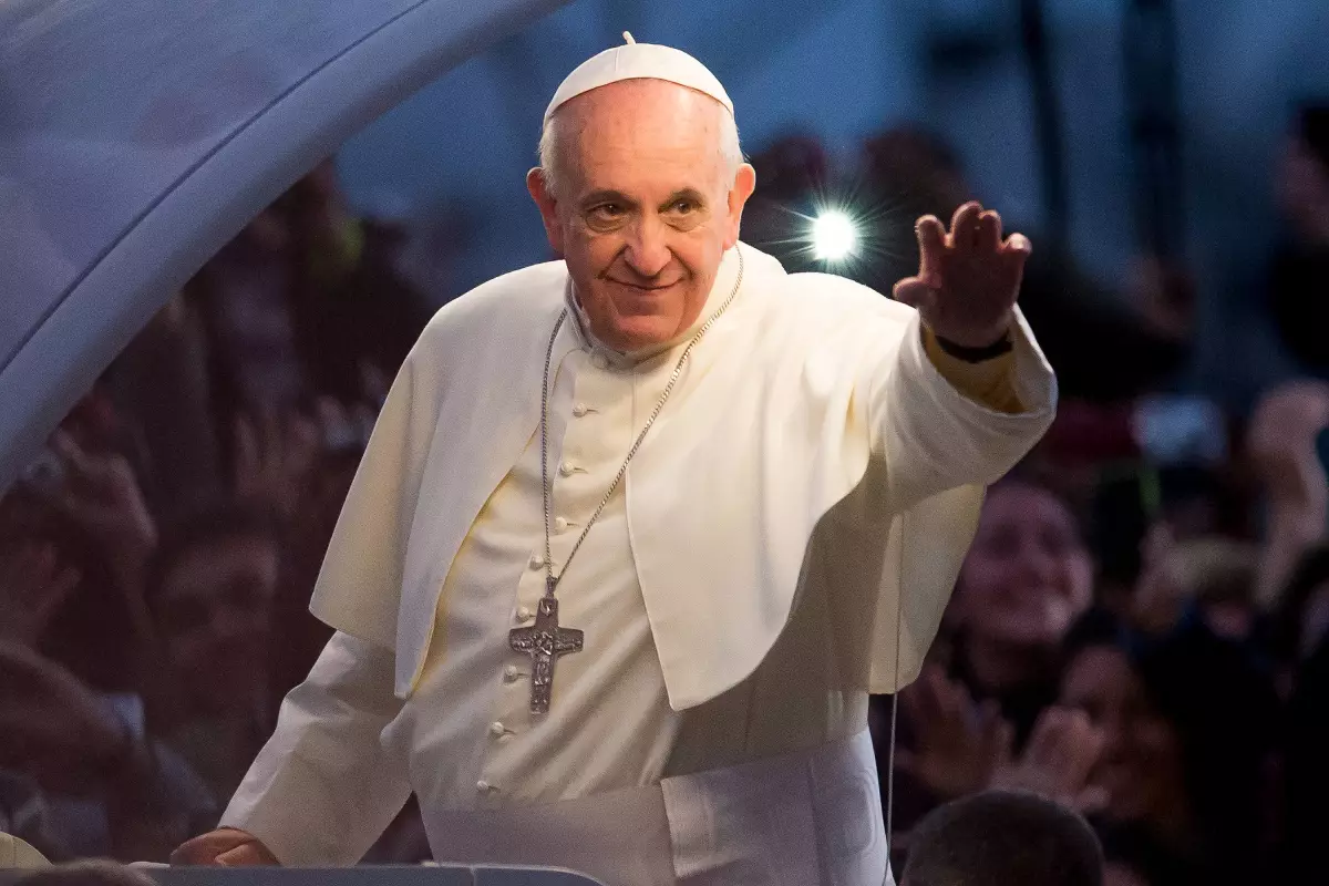 Pope Francis waves from the Popemobile in Rio de Janeiro, Brazil.