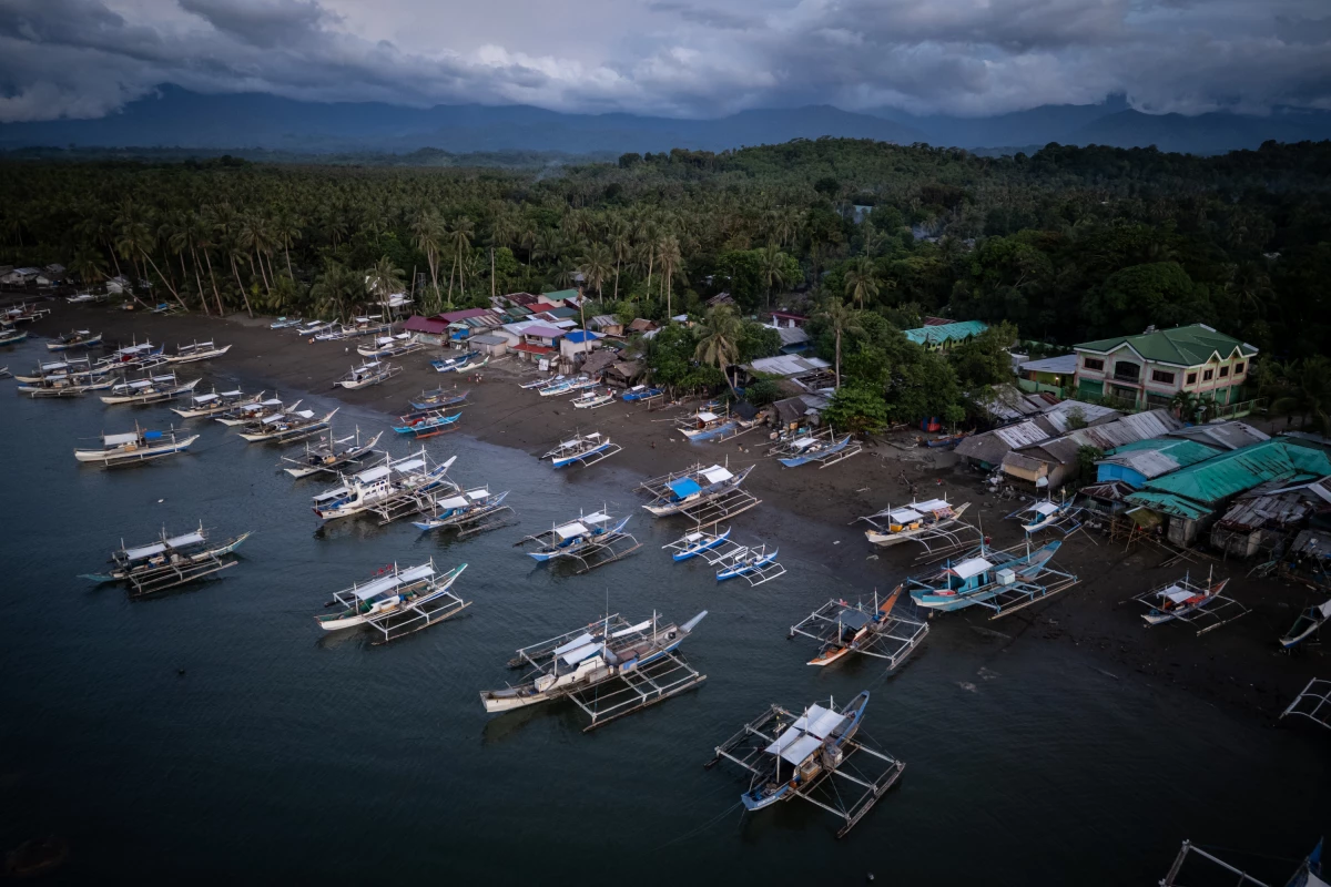 A drone shot of the shoreline in Rizal, Palawan, the Philippines, on May 28, 2025. Many fishermen here have lost more than half their incomes because of harassment by Chinese ships, limiting the distances they can go out to sea to fish for specific species.