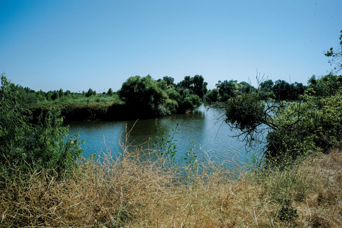 The San Joaquin River snakes through the landscape.