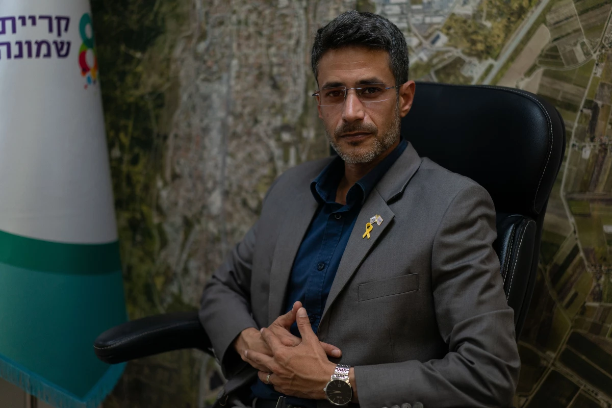 Avichai Stern, 36, the mayor of Kiryat Shmona, poses for a portrait in the war bunker of the town hall on June 10.